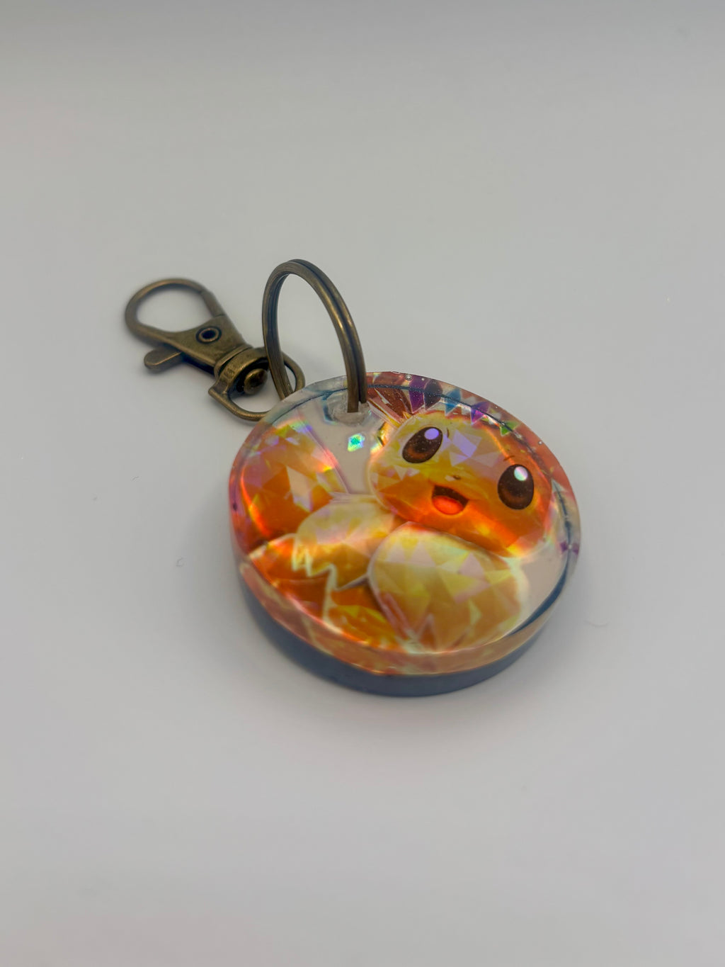 Handmade Holographic Flareon Pokémon Acrylic Keychain - Sparkling Eeveelution Charm 3.5 inch