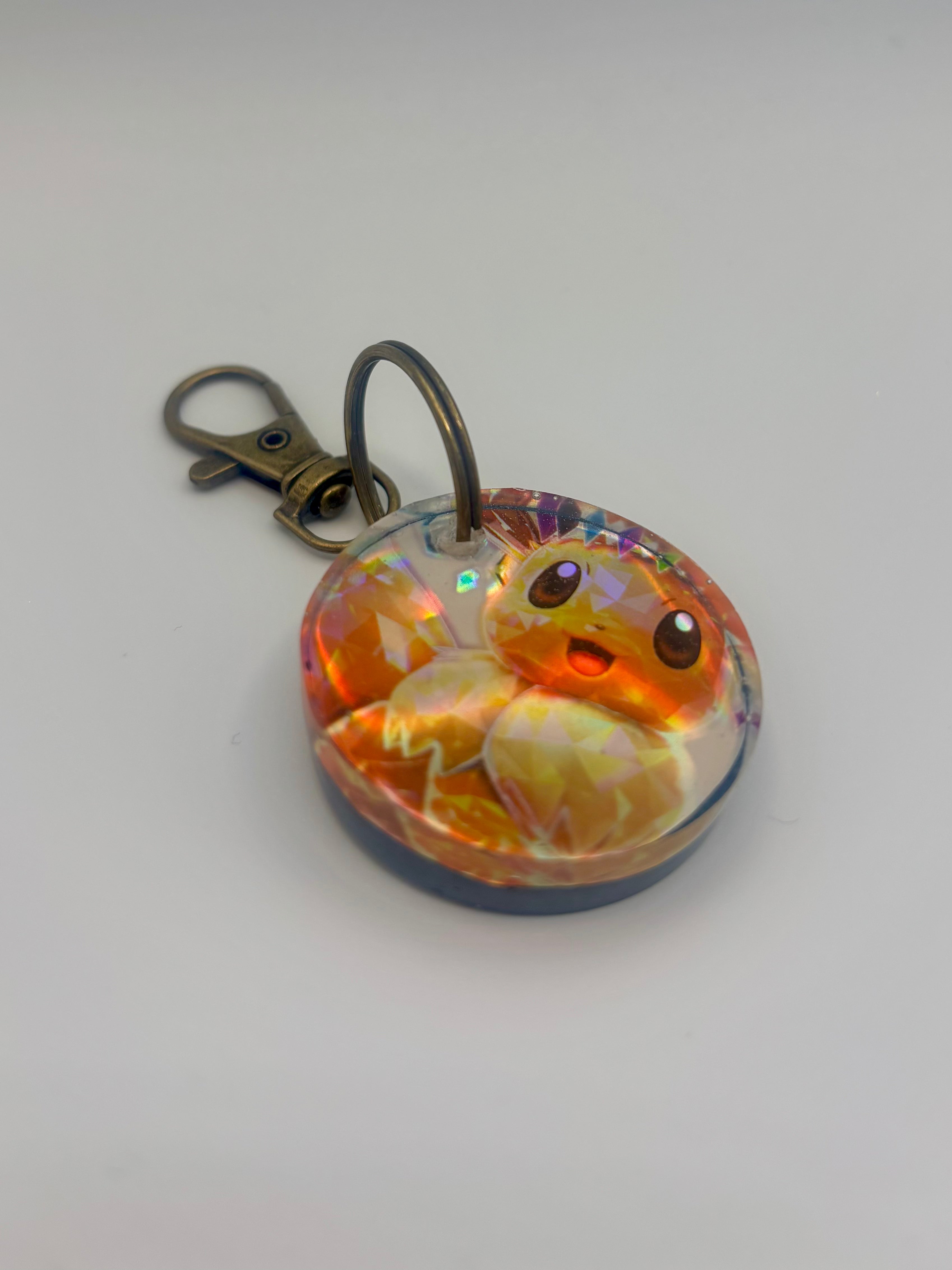 Handmade Holographic Flareon Pokémon Acrylic Keychain - Sparkling Eeveelution Charm 3.5 inch