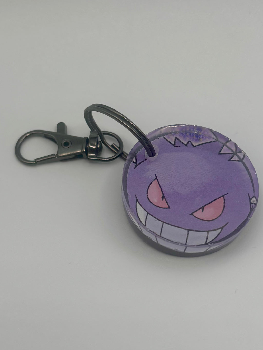 Handmade Gengar Pokémon Acrylic Keychain - Mischievous Ghost Type Charm 3.5 in