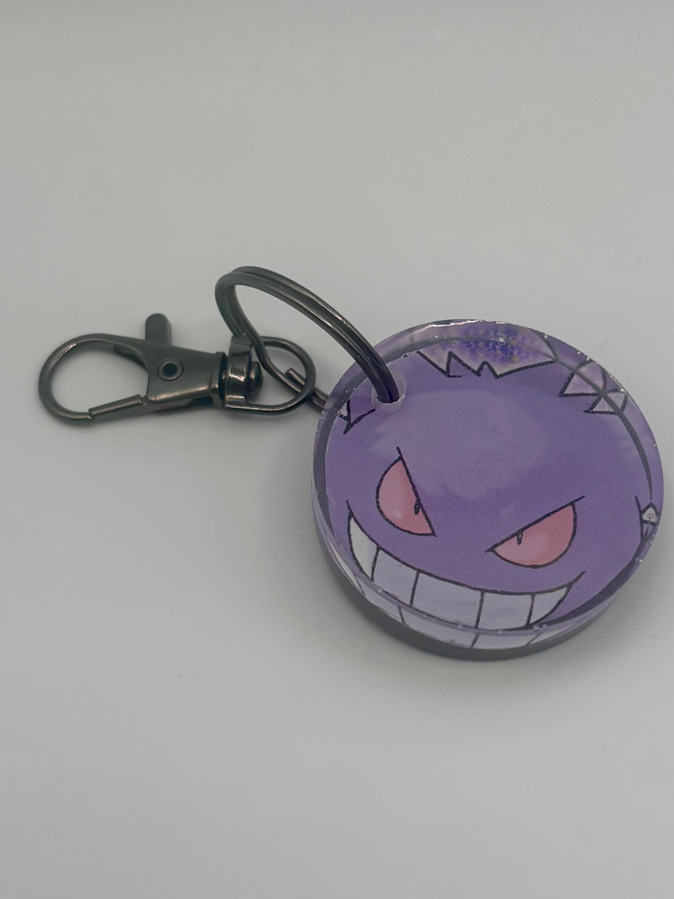 Handmade Gengar Pokémon Acrylic Keychain - Mischievous Ghost Type Charm 3.5 in