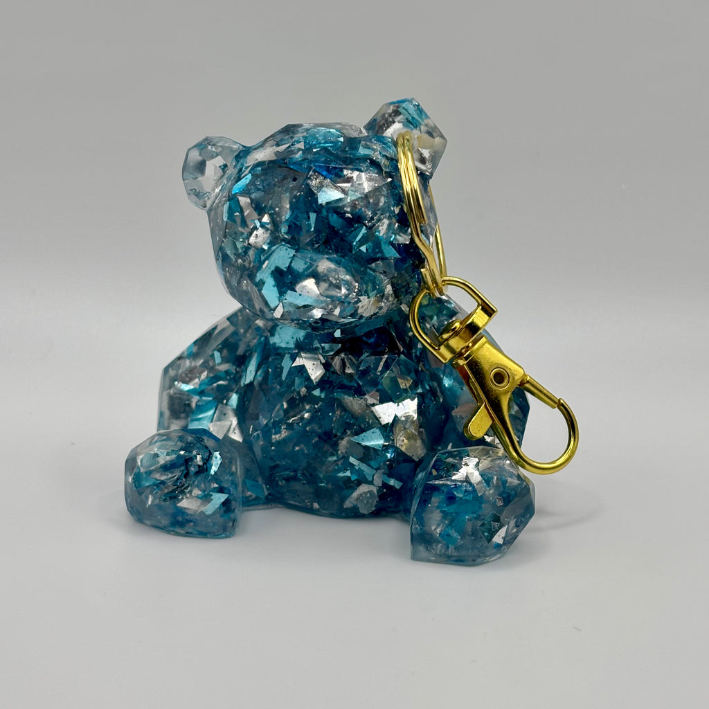 UNIQUE 3-Inch Handmade Crystal Bear Keychain – Blue Ice Glow