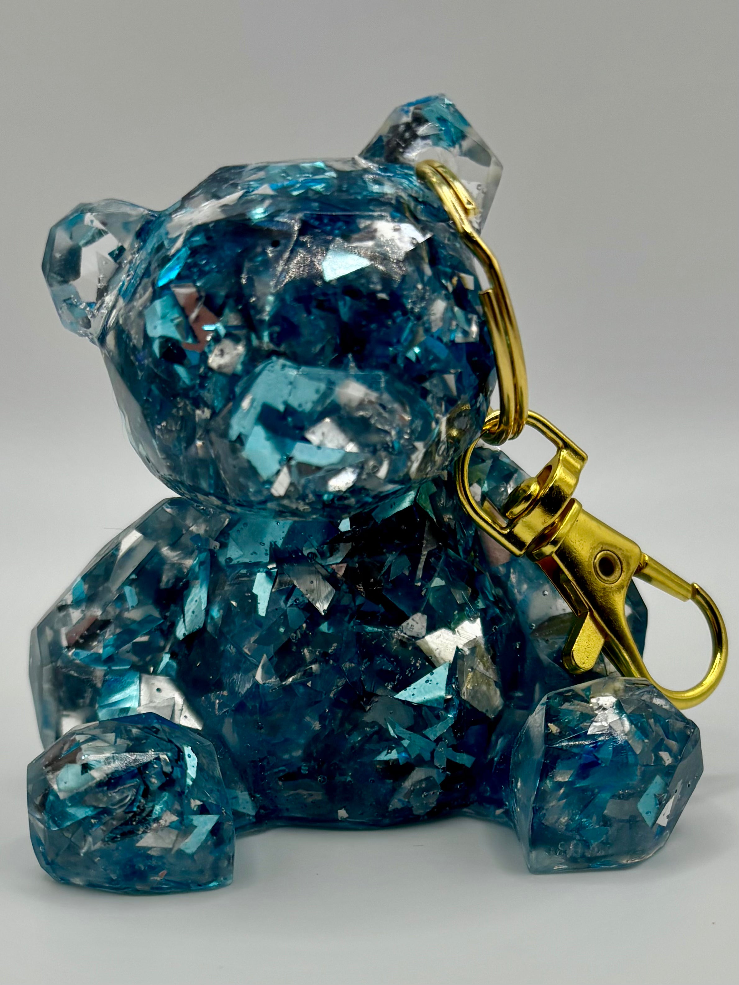 UNIQUE 3-Inch Handmade Crystal Bear Keychain – Blue Ice Glow
