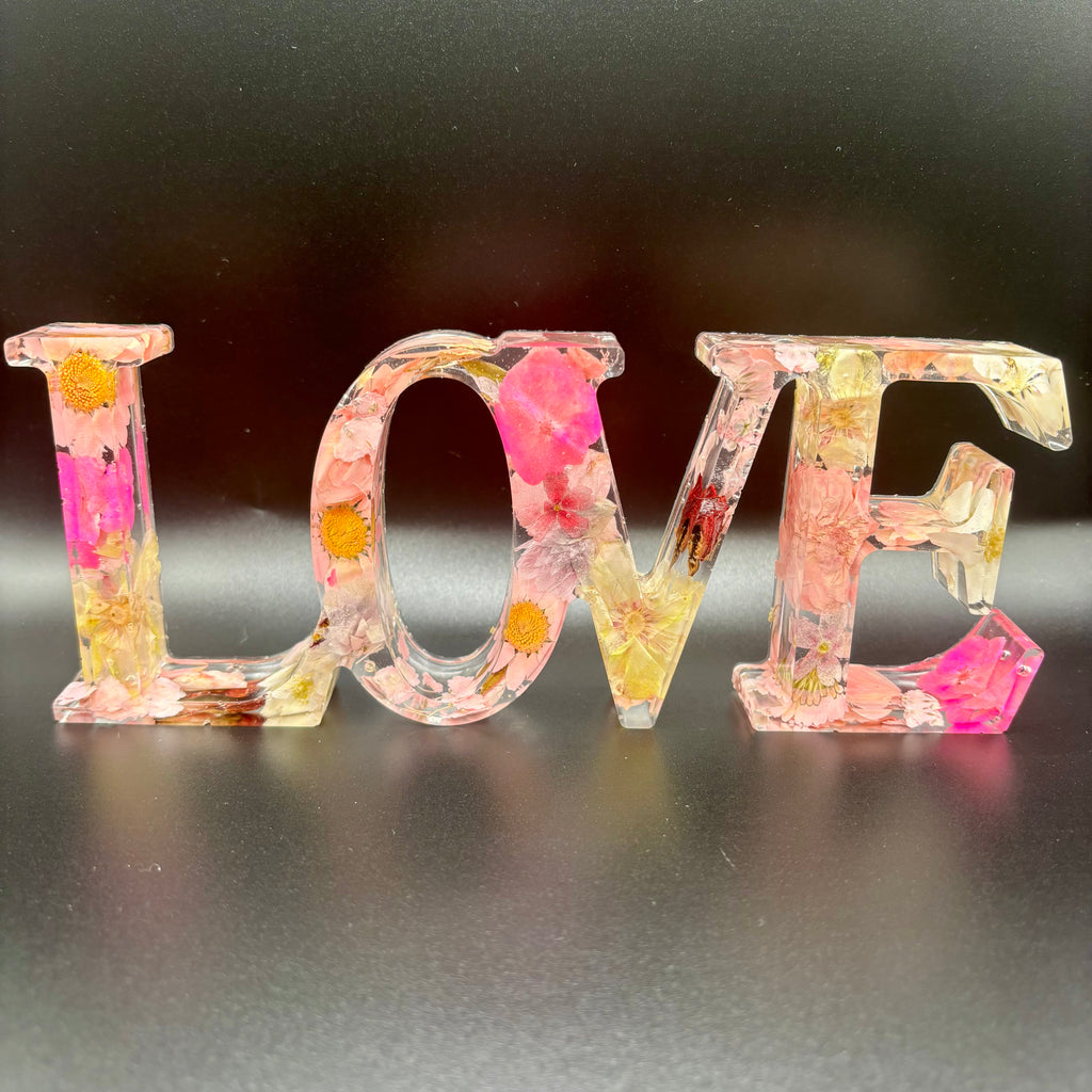 LOVE Sign - Real pink dried flowers