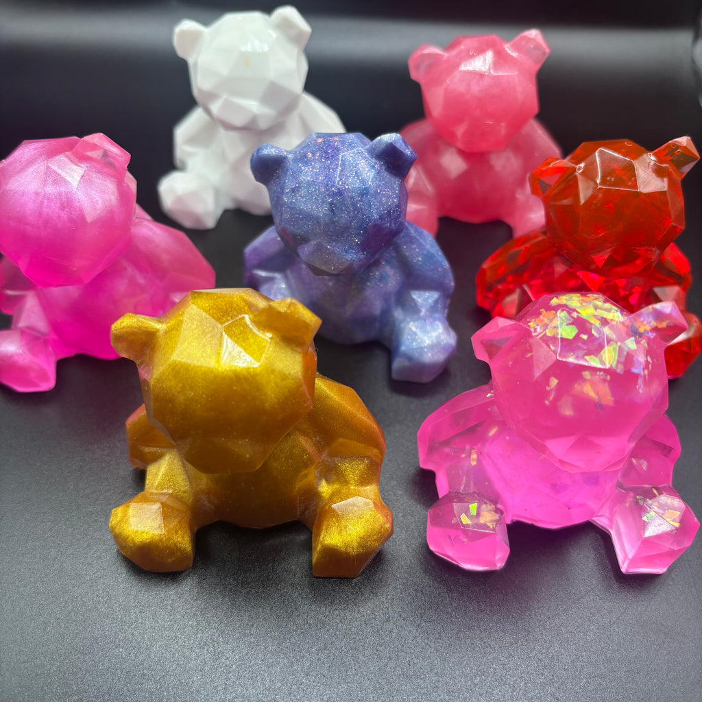 Resin Teddy Bear Figurines: Handmade Mini Geometric Bears