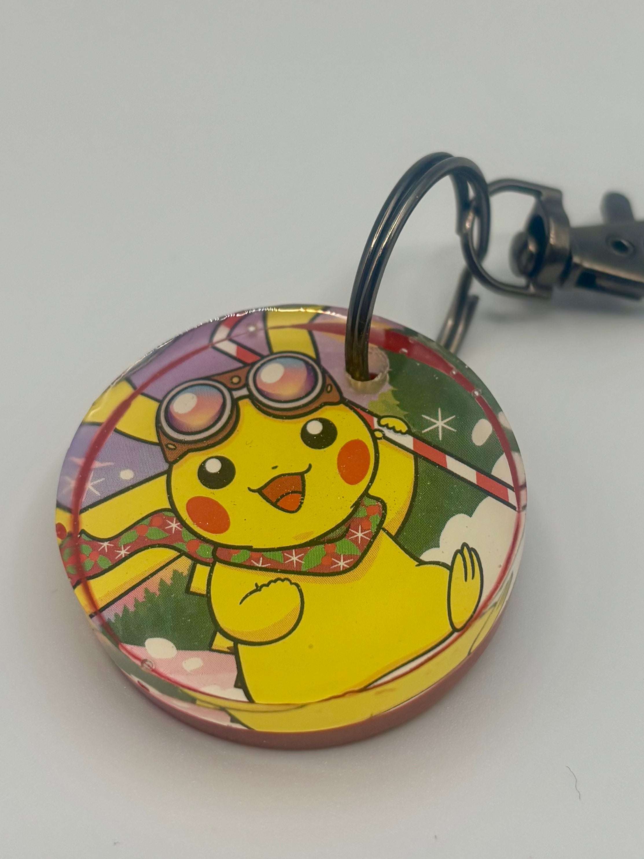 Handmade Winter Pilot Pikachu Pokémon Acrylic Keychain - Festive Holiday Charm