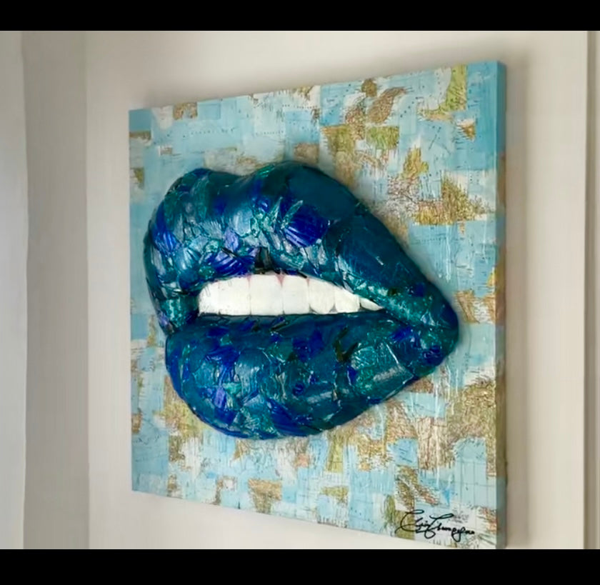Inner Voyage 30x30 Canvas: Original Blue Lips Abstract Pop Art