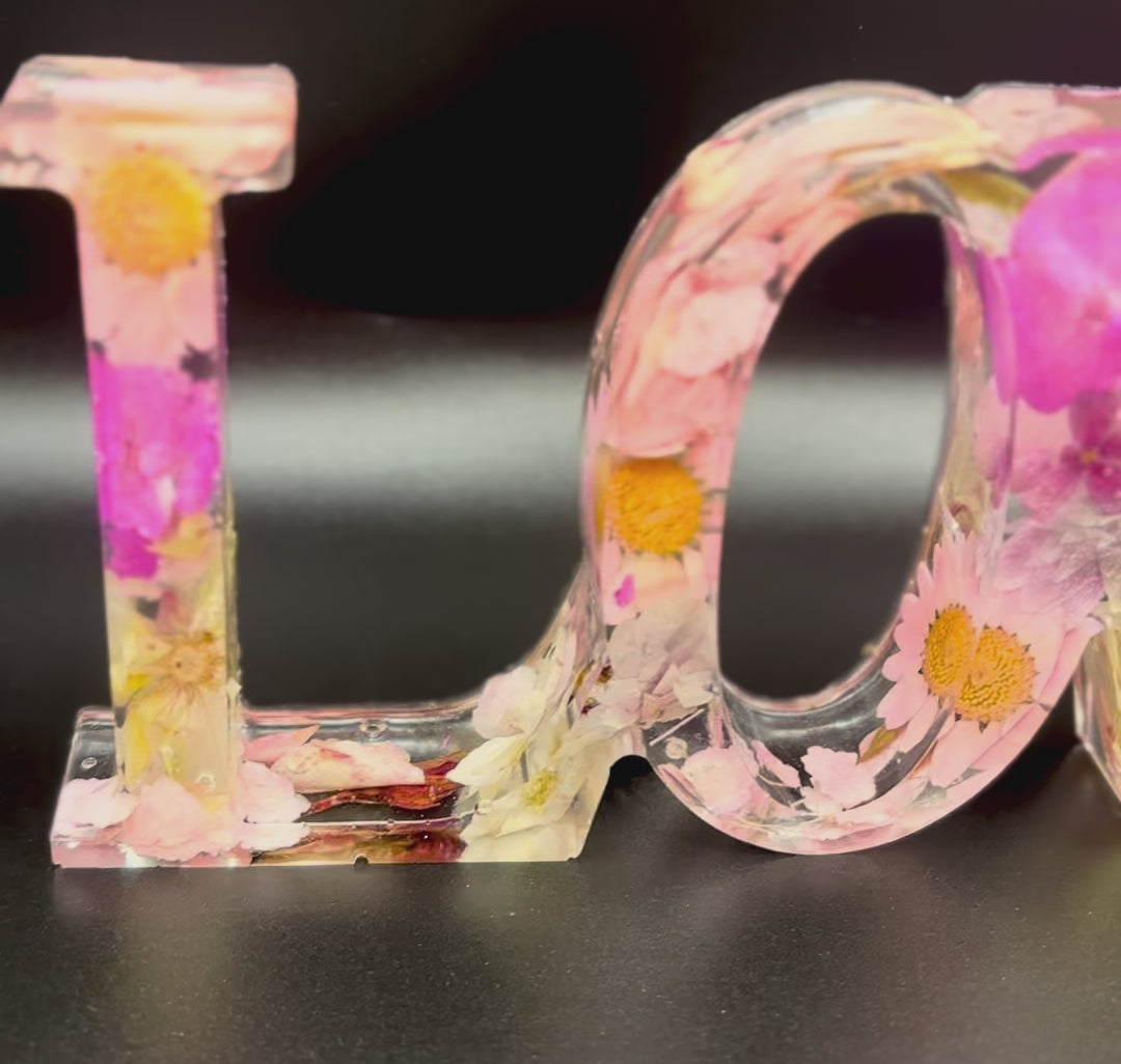 LOVE Sign - Real pink dried flowers