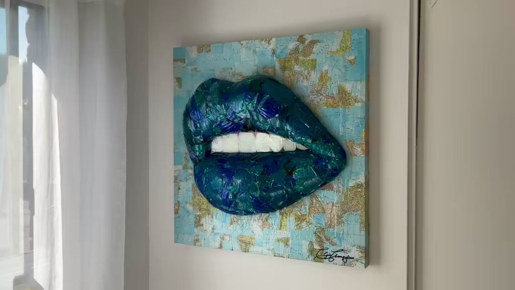 Inner Voyage 30x30 Canvas: Original Blue Lips Abstract Pop Art