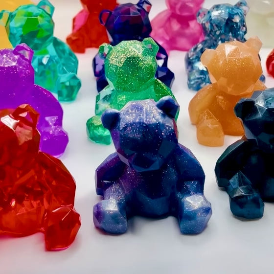 Resin Teddy Bear Figurines: Handmade Mini Geometric Bears